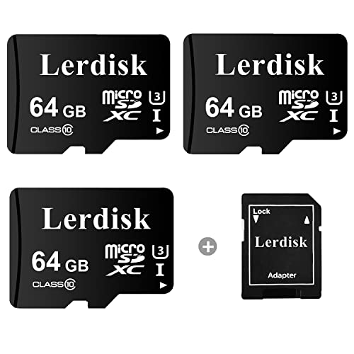 Factory Wholesale 64GB Micro SD Card 3-Pack, U3 A1 V30 Class 10, 80+MB/s Read for 4K Camera,Game Console, Drone,CCTV -with SD Adapter(3x64GB) - size: 64GB U3