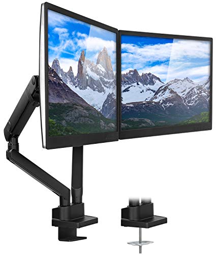 Mount-It! Dual Monitor Arm Desk Stand, 24-32" Screens | Premium articulating spring arms with height adjustment, fits two VESA 75/100 screens, C-clamp & grommet.