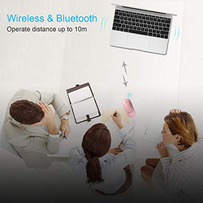 FENIFOX Bluetooth Mouse Slim, Whisper-Quiet Mini Flat Portable Mobile Mice Rechargeable Compatible with Laptop,PC,Android Windows Tablet (Rose Gold) | Flat, Portable, Whisper Quiet, 3 Buttons Design , 2400 DPI Precision for iPad Laptop MacBook Tablet iPho