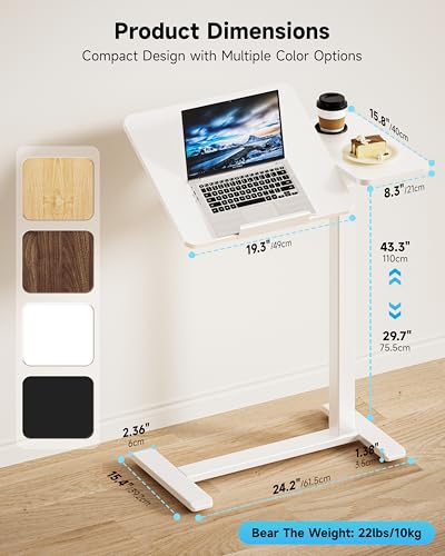 BZIUM Overbed Bedside Table with Hidden Wheels, Adjustable Medical Tilt Top Hospital Bed Table Over The Bed, Rolling Desk Mobile Standing Desk (27.6x15.8, White) - color: White, size: 27.6x15.8 Inch