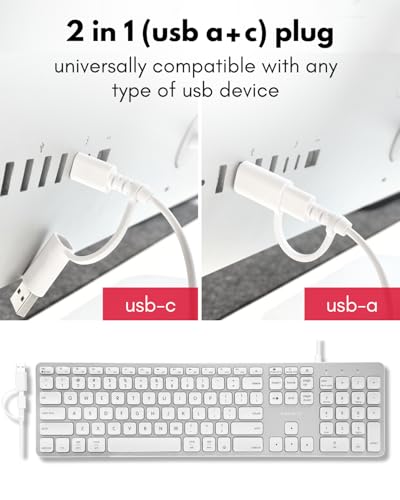 Macally Wired Keyboard for Mac with USB Hub (2X USB-A / 1x USB-C) - Compatible Backlit Apple Keyboard with Dual Interface - Auto OS Detection for Mac, MacBook, iMac, PC, Android, iPad, iOS - Silver - color: Silver