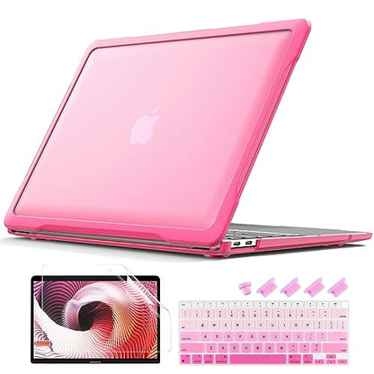 Batianda 4-in-1 Ultimate Case for MacBook Air 13 Inch 2018-2020, Pink | Fits M1/Intel Models A2337/A2179/A1932, Lightweight Slim Design, Carbon Fiber Side Texture, Matte Translucent Hard Shell - color: Pink