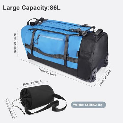 Rolling Duffle Bag with Wheels,86L 30”Carry on Luggage with Wheels,Folding Travel Bag,Duffle Backpack with Separate Shoe Compartment (Blue) - color: Blue