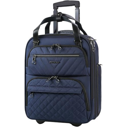 KROSER Carry On Underseat Multi-functional, 16-inch Underseater Lightweight Overnight Suitcase for Women, Navy - color: Navy
