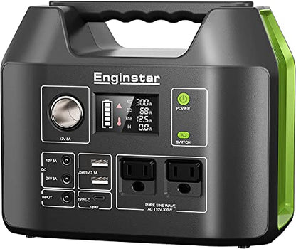 EnginStar Portable Power Station, 300W 296Wh Battery Bank with 110V Pure Sine Wave, 60W Foldable Solar Panel with 18V DC Outlet for Portable Power Stations