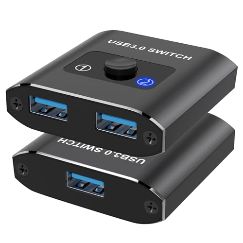 USB 3.0 Switch, Bi-Directional USB Switch 1 in 2 Out/ 2 in 1 Out, Aluminum USB Switcher 2 Computers Share USB Devices for Printer, Keyboard, Scanner, Mouse - Compatible with Mac/Win/Linux