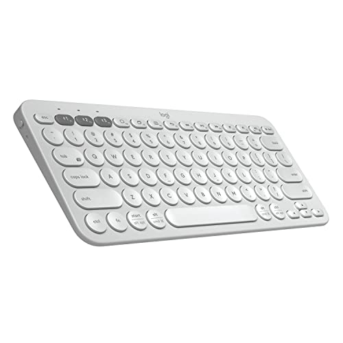 Logitech K380 Pebble Wireless Multi-Device Keyboard for Apple iOS, Apple TV Android or Chrome, Bluetooth, Compact Space-Saving Design, PC/Mac/Laptop/Smartphone/Tablet - Off White | Compact Bluetooth Keyboard, Pair and Switch Between 3 Devices, Scissor Key