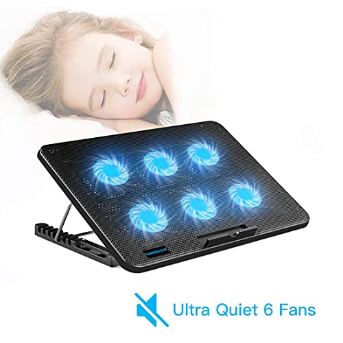 Laptop Cooling Pad, Laptop Cooler with 6 Quiet Fans for 12-17 Inch Notebook Gaming Fan Stable Stand, 7 Height & Wind Speed Adjustable, 2 USB Port & Phone Holder (Black) - color: Black 6 Fans