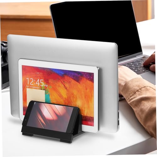 Uonlytech Vertical Laptop Holder Dual Slots Adjustable Laptop Stand for Desk Space-Saving Design for Workspace Organization Compatible Tablets and Phones Padded Non- Base for Stability