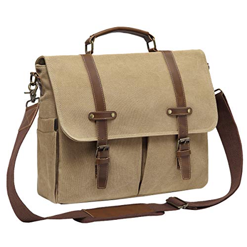 Kasqo Mens Messenger Bag, 15.6 Inch Water resistence Vintage Canvas Briefcase Satchel Bag Shoulder Work Bag Padded Shockpoof