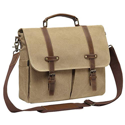 Kasqo Mens Messenger Bag, 15.6 Inch Water resistence Vintage Canvas Briefcase Satchel Bag Shoulder Work Bag Padded Shockpoof
