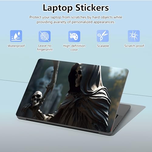 Universal Laptop Skin Sticker with 2 Wrist Pad Skins, Waterproof Scratch Resistant Vinyl Laptop Cover Decal, Cut to Fit for 11–15.6 Inch MacBook HP Dell Lenovo, Grim Reaper Skeleton - color: Grim Reaper Skeleton