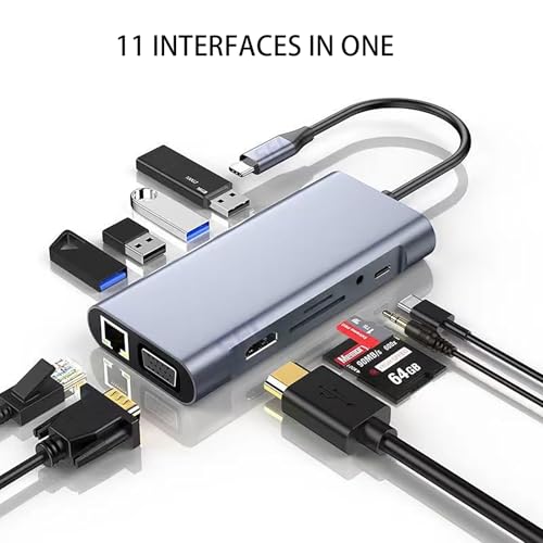 xingbaichen11-in-1 USB C Hub & Adapter - 4K, Type C PD, USB 3.0, RJ45 Ethernet, SD/TF Card Reader, 3.5mm AUX - Versatile Docking Station for MacBook Pro/Air & Other Type C Laptops (11in1)