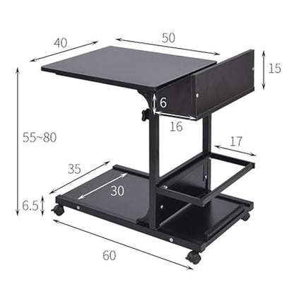 Overbed Table with Wheels Adjustable Height Small, Mobile Laptop Bedside Table, Living Room Sofa Side Table, Mobile Trolley Table for Bedroom, Hospital, Living Room(Black) - color: Black