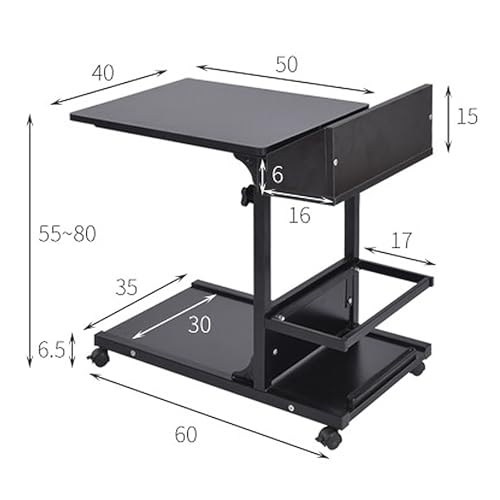 Overbed Table with Wheels Adjustable Height Small, Mobile Laptop Bedside Table, Living Room Sofa Side Table, Mobile Trolley Table for Bedroom, Hospital, Living Room(Brass) - color: Brass