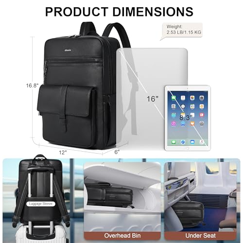 16 inch Vegan Leather Laptop Backpack with USB Charger | Smart Computer Backpack For Men and Women,Back Pocket Convert Luggage Sleeve,20L Large Capacity,Business Work Office College - color: Two-toned Black