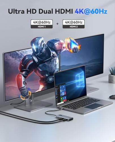 ORICO USB C Docking Station Dual Monitor, 8-in-1 Laptop Docking Station with 2 HDMI 4K@60Hz, 100W PD, USB-A&C 3.0, SD/TF, USB C Dock Compatible with MackBook/Dell XPS/HP/Surface - size: 8-in-1, style: PW11-8PH