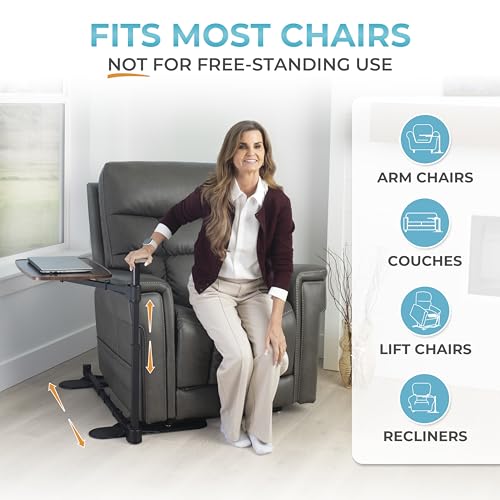 Stander Wonder Tray Plus, Adjustable Recliner Swivel TV Tray with Standing Handle for Seniors & Elderly Adults, Walnut Laptop Desk for Couches & Chairs, Mobility Aid Sit and Stand Assist