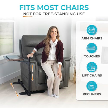 Stander Wonder Tray Plus, Adjustable Recliner Swivel TV Tray with Standing Handle for Seniors & Elderly Adults, Walnut Laptop Desk for Couches & Chairs, Mobility Aid Sit and Stand Assist