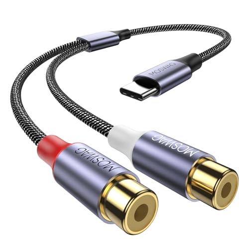 MOSWAG USB-C to Dual RCA Audio Adapter Cable Female | Gold plated braided audio splitter for PC,phone,tablet,speaker,amp,car stereo Stable,withstands frequent plugging,plug&play - size: 1 Pack