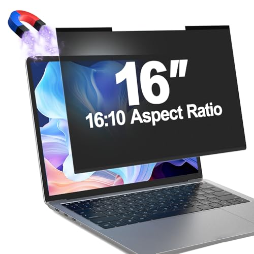 Magnetic Laptop Privacy Screen Filter 16 Inch for 16:10 Computer Monitor, Removable Anti Blue Light Privacy Shield, Anti-Glare Protector Compatible with Dell Hp Asus Lenovo - size: Laptop 16" (16:10)