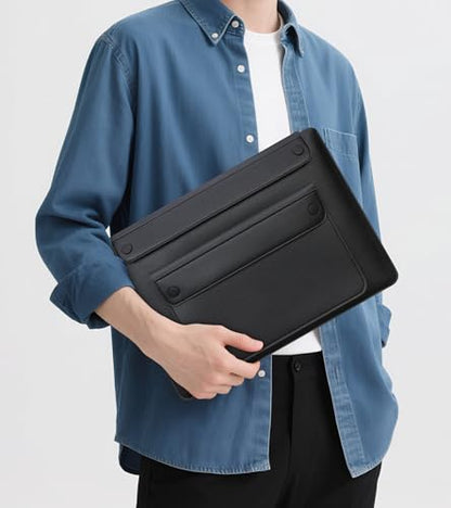 Lacdo 15.6 Inch Laptop Sleeve Case for Lenovo Acer Dell ASUS HP 15.6" Laptop, Lenovo IdeaPad, Acer Aspire, HP Pavilion, Dell Inspiron, ASUS Vivobook, Leather Computer Sleeve with 3 Compartments, Black - size: 15.6 Inch
