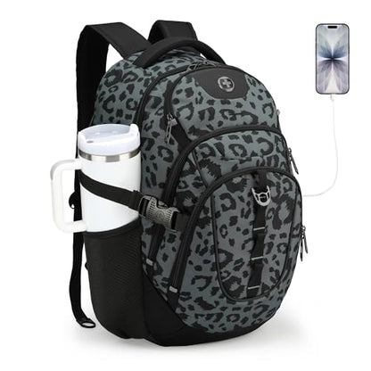 Swissdigital Laptop Backpack, Gray Leopard | USB Charging Port, Travel Backpack, 31l Capacity, For Men - color: Gray Leopard