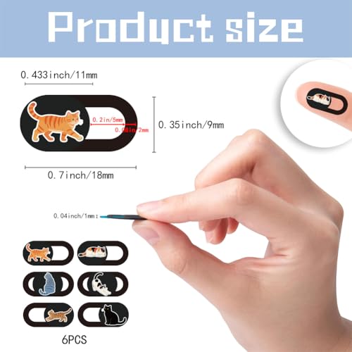6Pcs 6 Styles Cat Camera Cover Slide Cute Privacy Guard Accessories, 0.04 Inch Ultra Thin Webcam Cover Protector Blocker for Laptop Desktop Computer Tablet Notebook Mini PC Home Office Use - color: Cat
