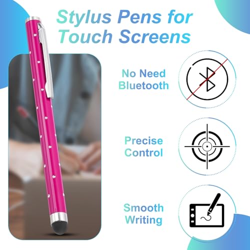 PATIKIL Stylus Pens for Touch Screens, 6 Pcs High Precision Universal Bling Stylus Crystal Metal Capacitive Pen for Touch Screen Devices Phone Tablets Laptop, Rose Red - color: Rose Red