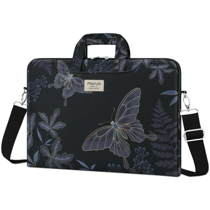 MOSISO Laptop Bag for Women, 15.6 inch Computer Bag Compatible with MacBook, HP, Dell, Lenovo, Asus, Notebook, 15-15.6 inch Laptop Messenger Shoulder Sleeve with Strap, Golden Line Butterfly