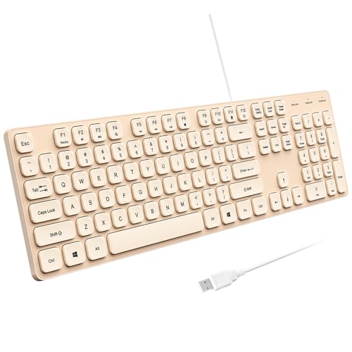 Wired USB Keyboard, Comfortable Quiet Chocolate Keys, Durable Ultra-Slim Computer Keyboard Wired(QWERTY) for PC, Windows 11/10/8/7/XP (Milk Tea, Wired Keyboard for Windows) - color: Milk Tea
