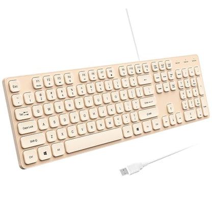 Wired USB Keyboard, Comfortable Quiet Chocolate Keys, Durable Ultra-Slim Computer Keyboard Wired(QWERTY) for PC, Windows 11/10/8/7/XP (Milk Tea, Wired Keyboard for Windows) - color: Milk Tea