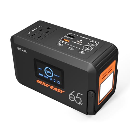 HOWEASY Portable Power Station,135W(270W Peak) Solar Generator,Power Bank with AC Outlet and 65W PD Output,98Wh Lithium Battery Backup with LED Light for Camping, Home Backup Outdoor Emergency - color: Black