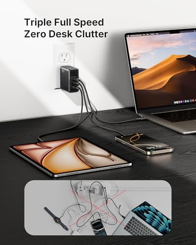 INIU 100W USB C Charger, 3-Port GaN Fast Charging Block with 5ft USBC Cable | 30% Smaller, Foldable Plug, GaN Tech, Multi Port, Travel Laptop Charger for MacBook Pro Air Neo, iPhone 17, Samsung, Dell etc - color: Black