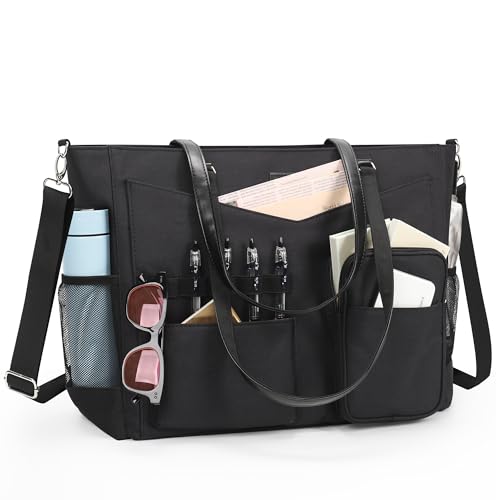 Laptop Bag for Women 17 Inch, Teacher Tote Bag with Compartments Work Tote Bag With 12 Pockets Professional Computer Bag Travel Business Briefcase Office Handbag Bag with Shoulder Straps - color: B1-black