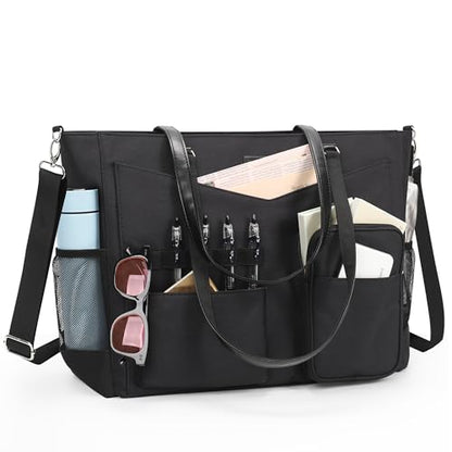 Laptop Bag for Women 17 Inch, Teacher Tote Bag with Compartments Work Tote Bag With 12 Pockets Professional Computer Bag Travel Business Briefcase Office Handbag Bag with Shoulder Straps - color: B1-black