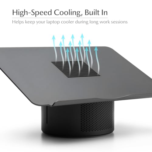Mossion M1 Laptop Stand with Cooling Fan, Bluetooth Speakers & USB Hub - Titanium Gray | 360° Rotating Aluminum Ergonomic Laptop Stand for Laptops up to 18"