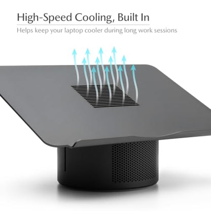 Mossion M1 Laptop Stand with Cooling Fan, Bluetooth Speakers & USB Hub - Titanium Gray | 360° Rotating Aluminum Ergonomic Laptop Stand for Laptops up to 18"