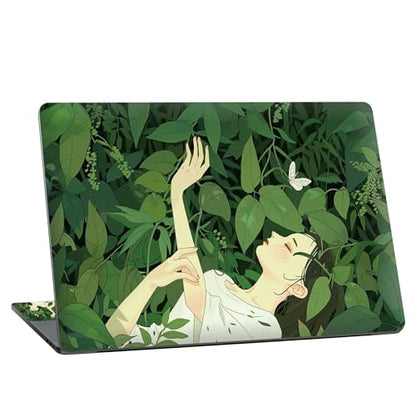 Universal Laptop Skin Sticker with 2 Wrist Pad Skins, Waterproof Scratch Resistant Vinyl Laptop Cover Decal, Cut to Fit for 11–15.6 Inch MacBook HP Dell Lenovo, Green Plant Girl - color: Green Plant Girl