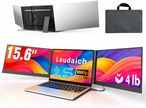 Leudaich One Cable Laptop Screen Extender, 15.6" FHD 1080P IPS Portable Monitor, Ultra-Slim Travel Dual Monitor Fits 13-17" Laptops, Triple Monitor Compatible with Mac/Windows(Driver Required) - size: 15.6''-triple