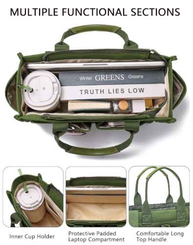 Canvas Tote Bag for Women,Women's Bags Crossbody Bags Work Laptop Tote Bag Large Handbags Purse for Travel Nurse Teacher - color: New Upgrade Army Green With Compartments and Side Cup Holders