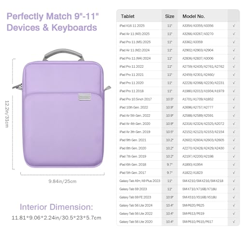 MoKo 9-11 Inch Tablet Sleeve Bag Handle Carrying Case with Shoulder Strap | Fits iPad Pro/Air/A16 11-inch, iPad 10th 10.9, iPad 9/8/7th 10.2, iPadAir 5/4th 10.9 and Tab S8/S9 11-inch, Purple - color: Purple, size: 9-11 inch