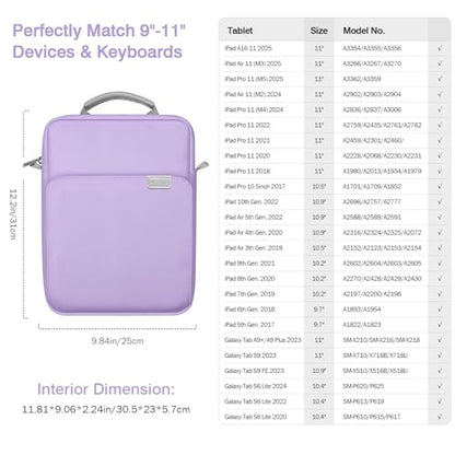 MoKo 9-11 Inch Tablet Sleeve Bag Handle Carrying Case with Shoulder Strap | Fits iPad Pro/Air/A16 11-inch, iPad 10th 10.9, iPad 9/8/7th 10.2, iPadAir 5/4th 10.9 and Tab S8/S9 11-inch, Purple - color: Purple, size: 9-11 inch