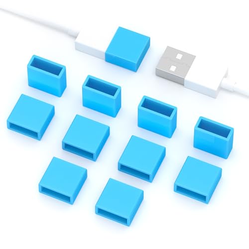 10PCS USB Port Protective Cover,USB A Male Anti Dust Plug Stopper Cap Cover Protector Lids USB Interface Protector for USB Male Ports (Blue) - color: Blue