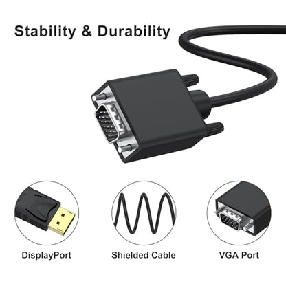 Vanjua DisplayPort to VGA Cable, 1.8M/5.9FT Display Port of Computer/Laptop to VGA of Monitor/Projector Adapter (Not Bidirectional)