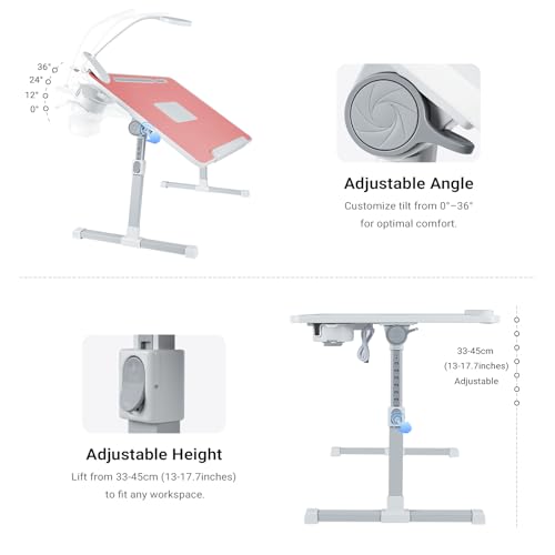 Adjustable Laptop Lap Desk with Cooling Fan USB Light for Adults - color: Pink,70x45cm