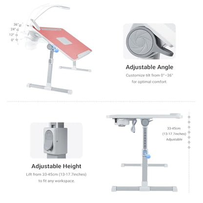 Adjustable Laptop Lap Desk with Cooling Fan USB Light for Adults - color: Pink,70x45cm