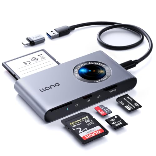 llano 5 in 1 Micro SD Card Reader, for SD/TF/MS/CompactFlash/M2 Cards 5Gbps | for Photographers, USB-C, Plug&Play, 4 Cards Simultaneously Read and Write, Windows, Linux, MAC OS and Chrome OS