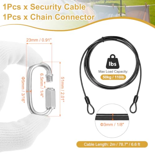 PATIKIL Security Cable Lock (1/8" Dia 6.6ft, Black) Vinyl Coated 304 Stainless Steel Double Loop Flexible Wire Rope Safety Cable with Quick Links Locking Connectors - color: Black, size: 1/8" x 6.6ft