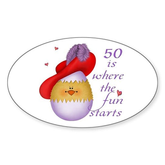CafePress Red Hat 50 Fun Oval Sticker Oval Bumper Sticker Car Decal - color: White, size: Large - 4.5x7.5